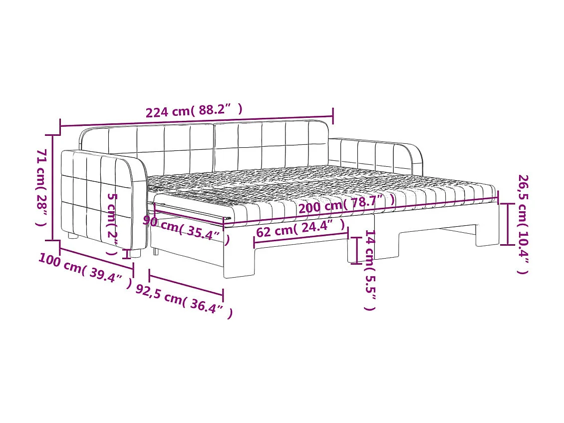 Divano Letto Estraibile Materassi Grigio Scuro 90x200cm Velluto