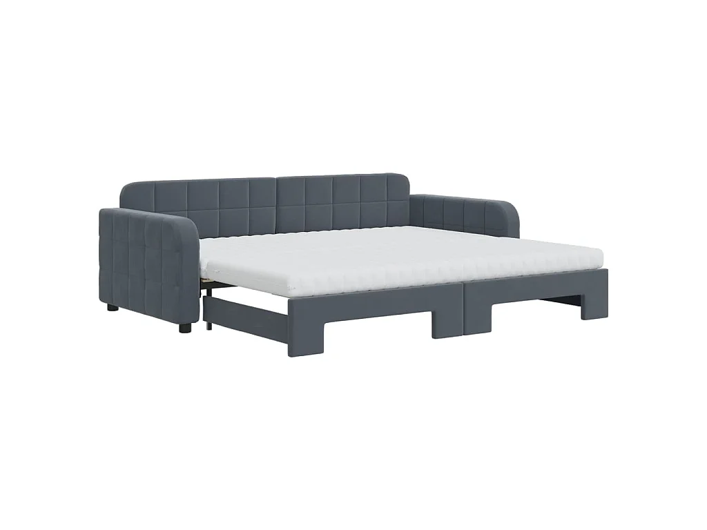 Slaapbank onderschuifbed matrassen 90x200cm fluweel donkergrijs