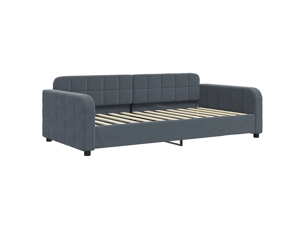 Slaapbank onderschuifbed matrassen 90x200cm fluweel donkergrijs