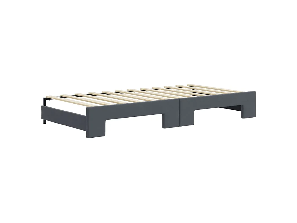 Slaapbank onderschuifbed matrassen 90x200cm fluweel donkergrijs