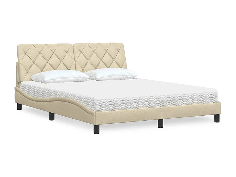 Letto con Materasso Crema 160x200 cm in Tessuto