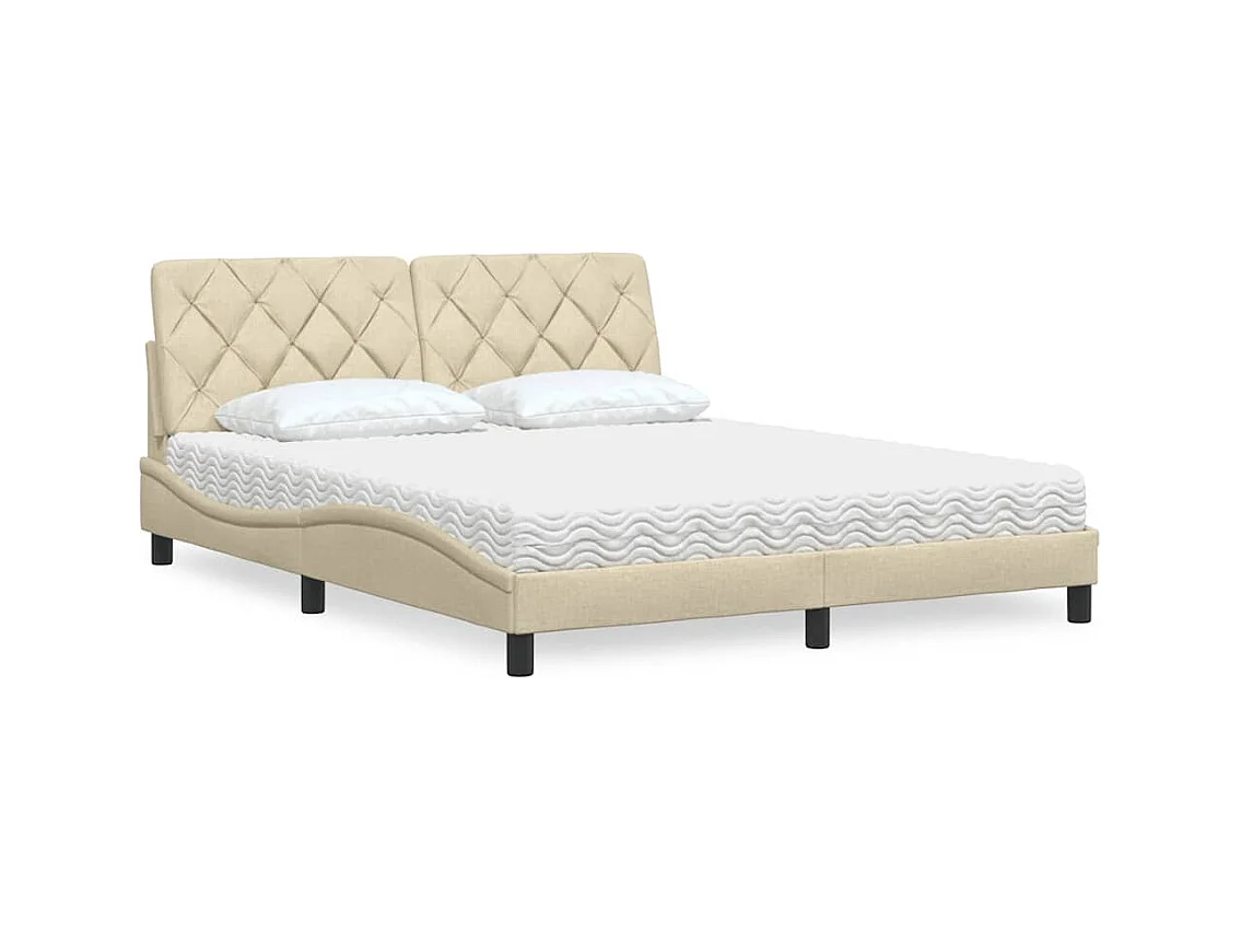 Letto con Materasso Crema 160x200 cm in Tessuto
