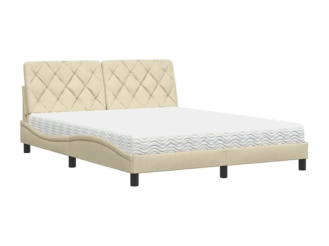 Letto con Materasso Crema 160x200 cm in Tessuto