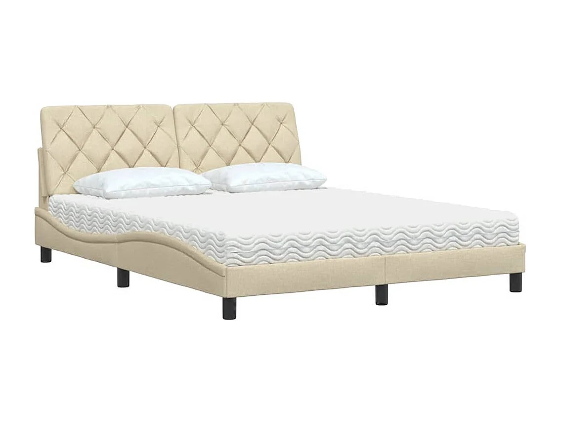 Letto con Materasso Crema 160x200 cm in Tessuto