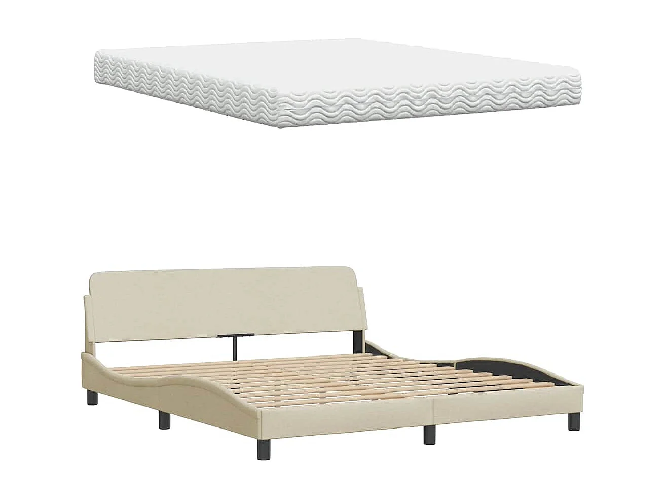 Letto con Materasso Crema 160x200 cm in Tessuto