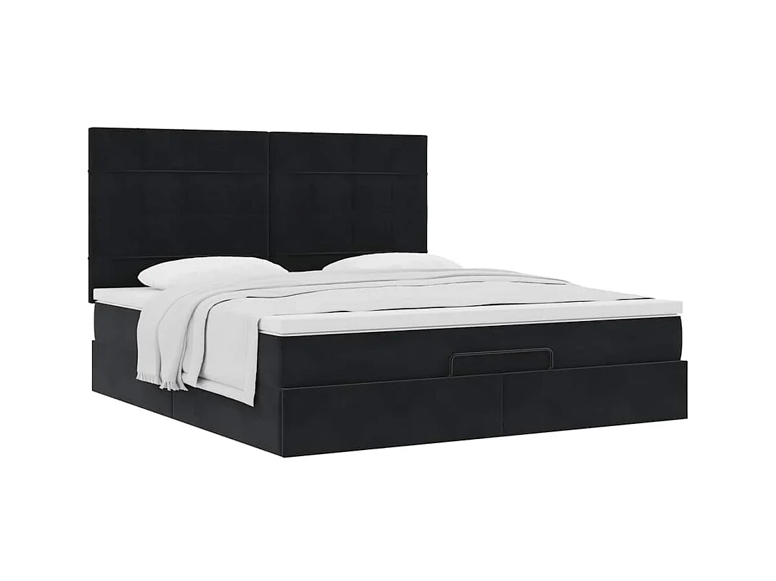 Ottoman-Bett mit Matratzen Schwarz 180x200 cm Samt