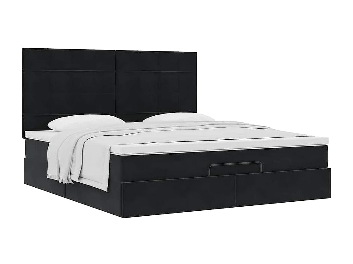 Estrutura de cama otomana com colchões 180x200cm veludo preto