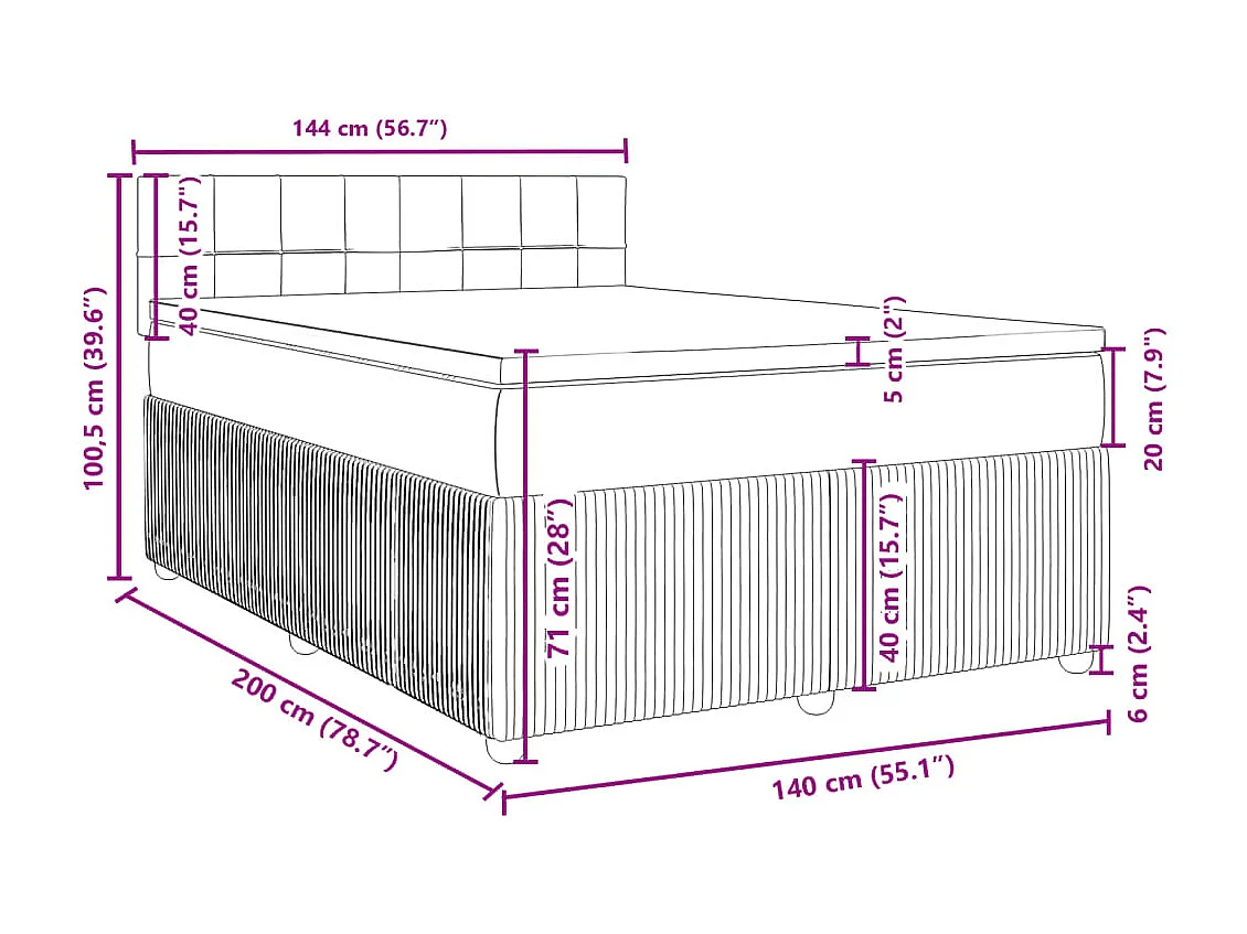 Boxspringbett mit Matratze Schwarz 140x200 cm Samt