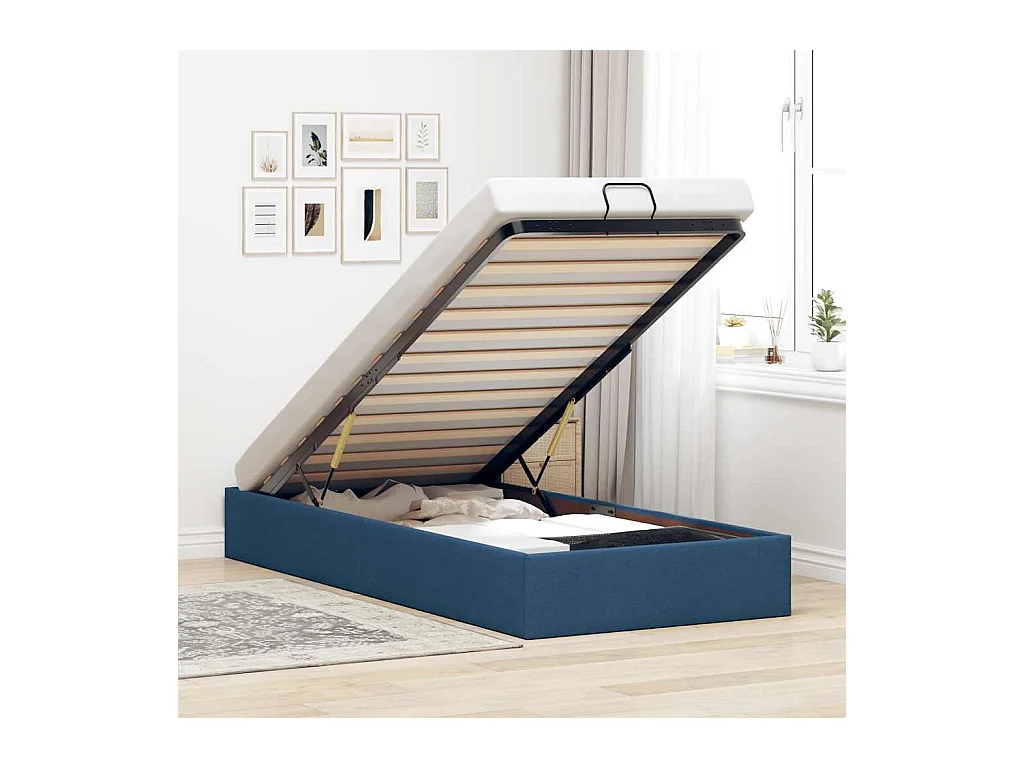 Ottoman-Bett ohne Matratze Blau 90x200 cm Stoff