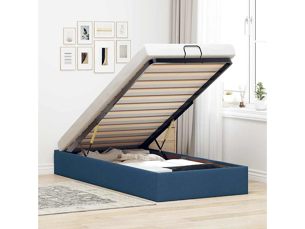 Bedframe zonder matras 90x200 cm stof blauw