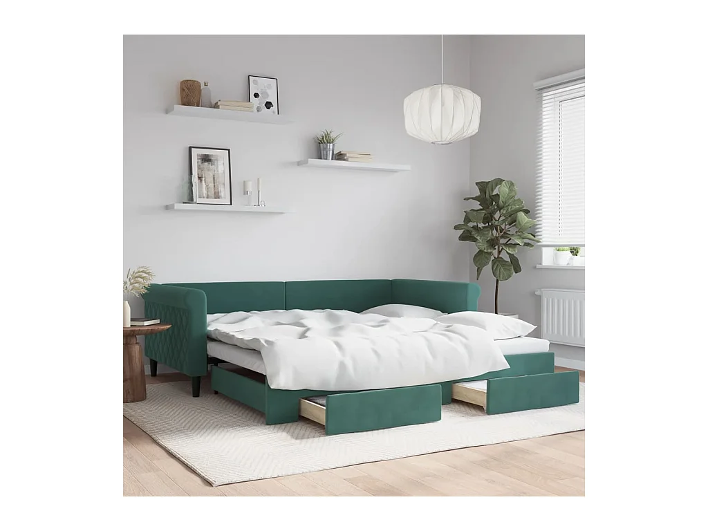 Tagesbett Ausziehbar mit Schubladen Dunkelgrün 100x200 cm Samt