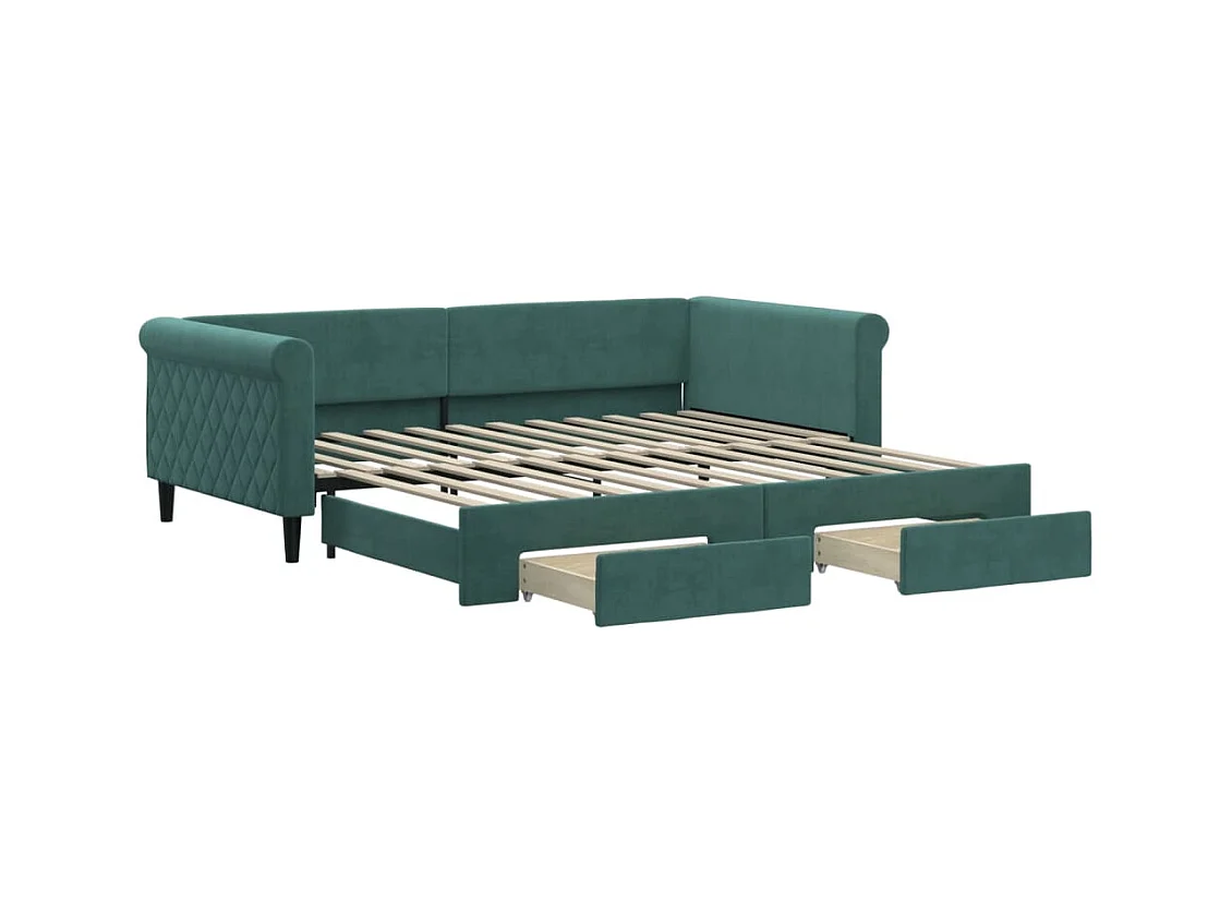 Tagesbett Ausziehbar mit Schubladen Dunkelgrün 100x200 cm Samt