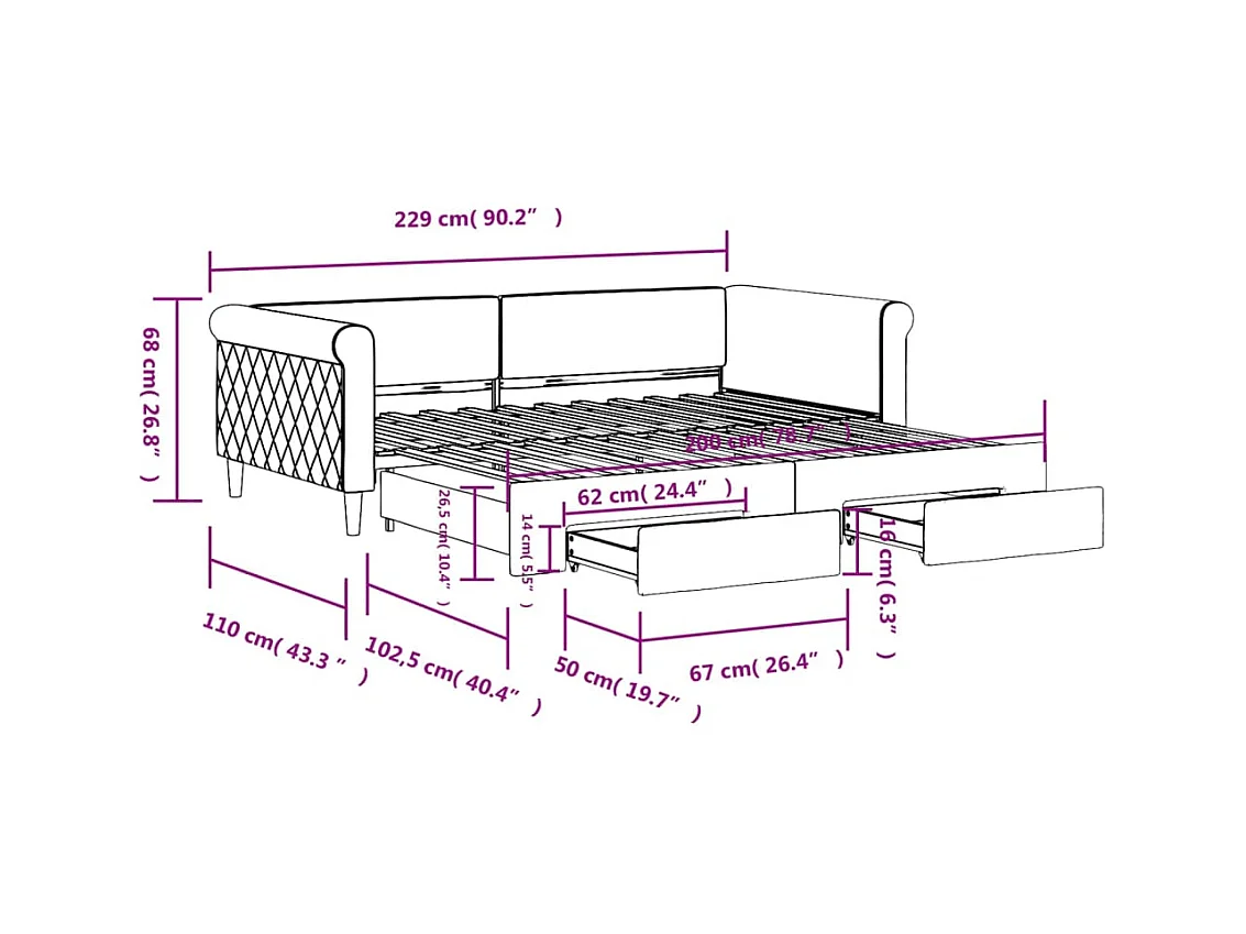 Tagesbett Ausziehbar mit Schubladen Dunkelgrün 100x200 cm Samt