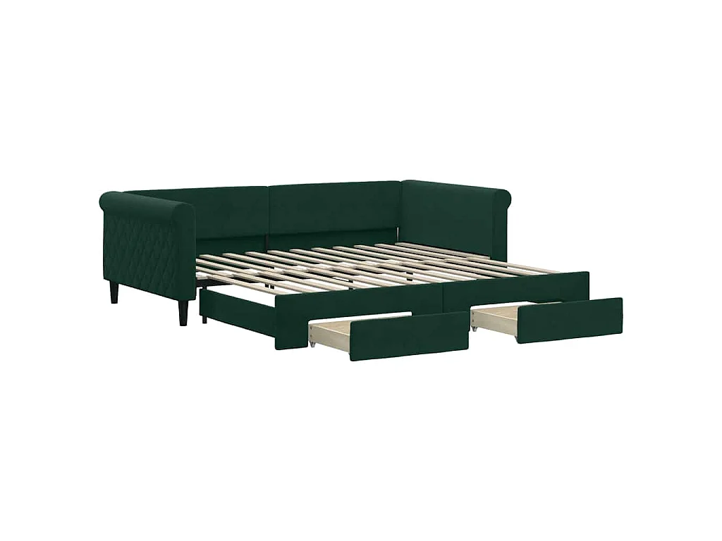 Divano Letto Estraibile Cassetti Verde Scuro 100x200cm Velluto