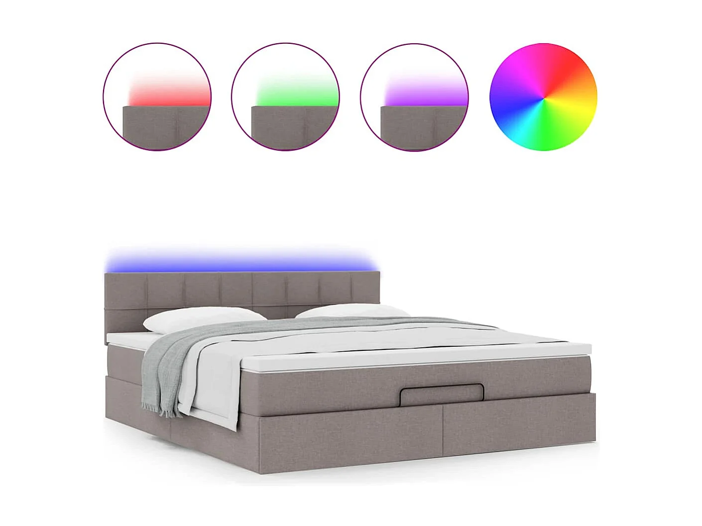 Cadre de lit ottoman avec matelas taupe 160x200 cm tissu