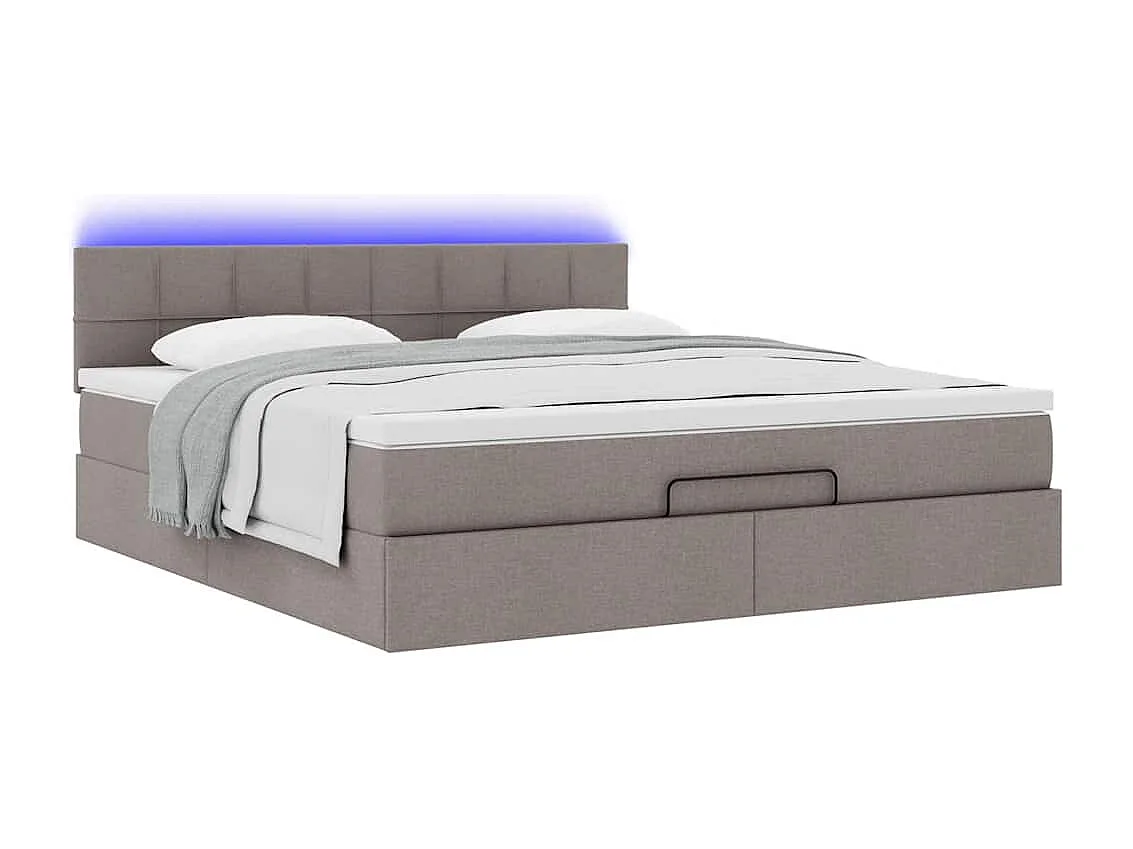 Cadre de lit ottoman avec matelas taupe 160x200 cm tissu