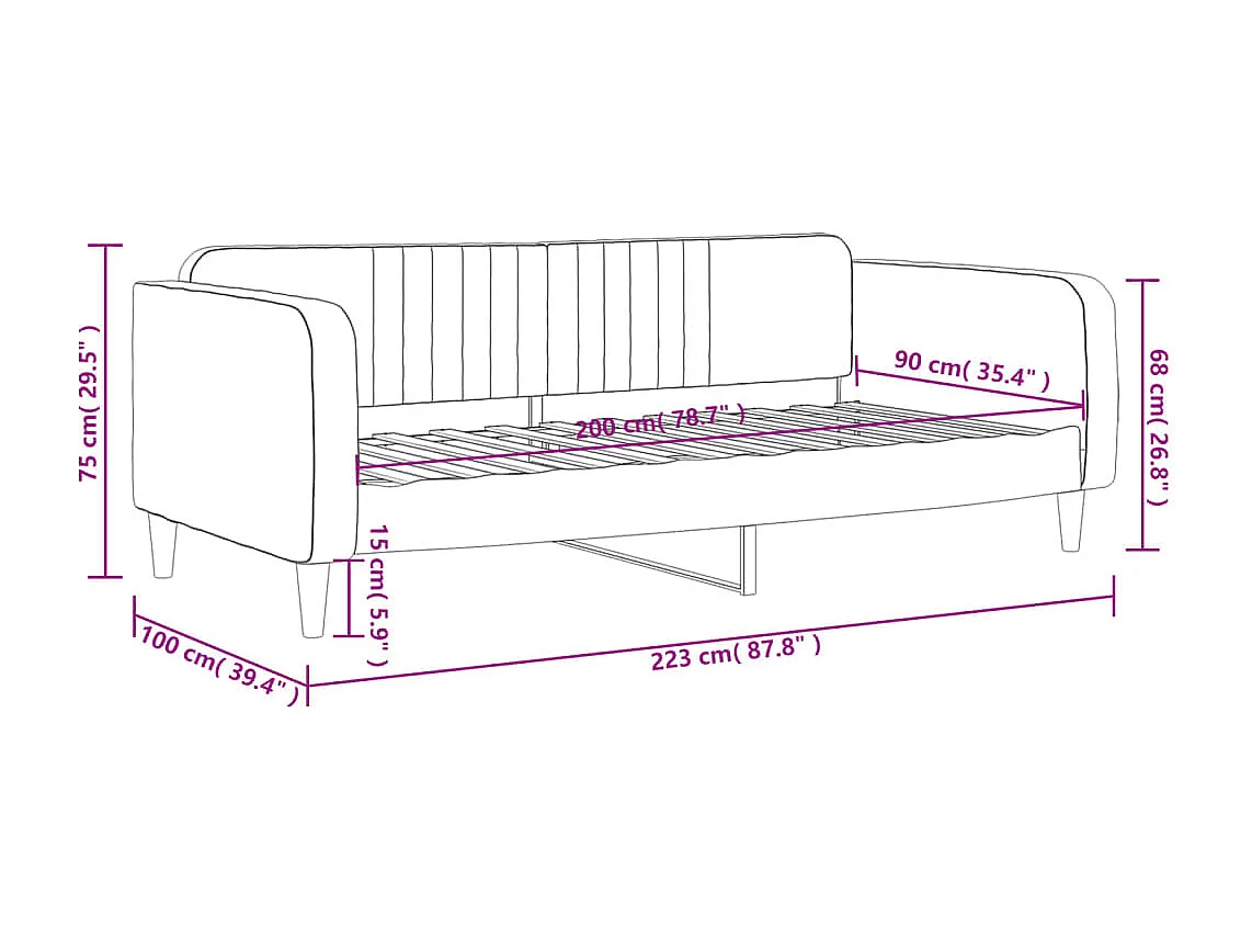 Slaapbank 90x200 cm fluweel donkergrijs