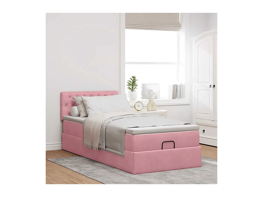 Ottoman bed met matras en LED's 100x200 cm fluweel roze