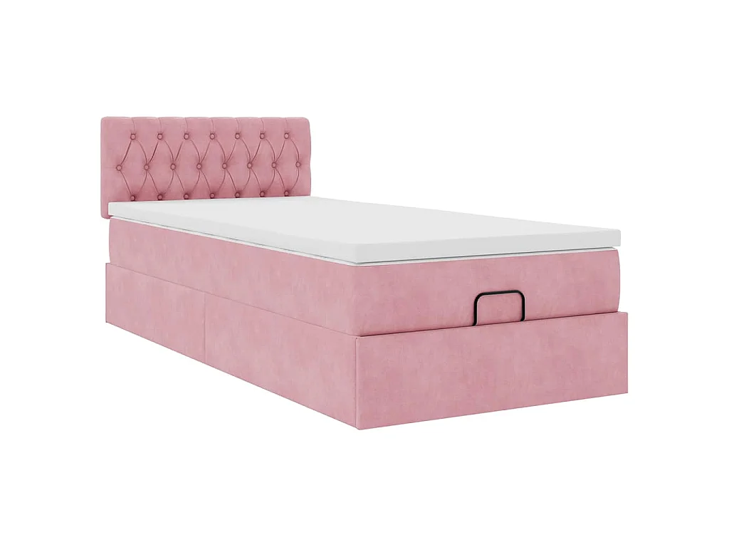 Struttura Letto Pouf con Materasso Rosa 100x200 cm Velluto