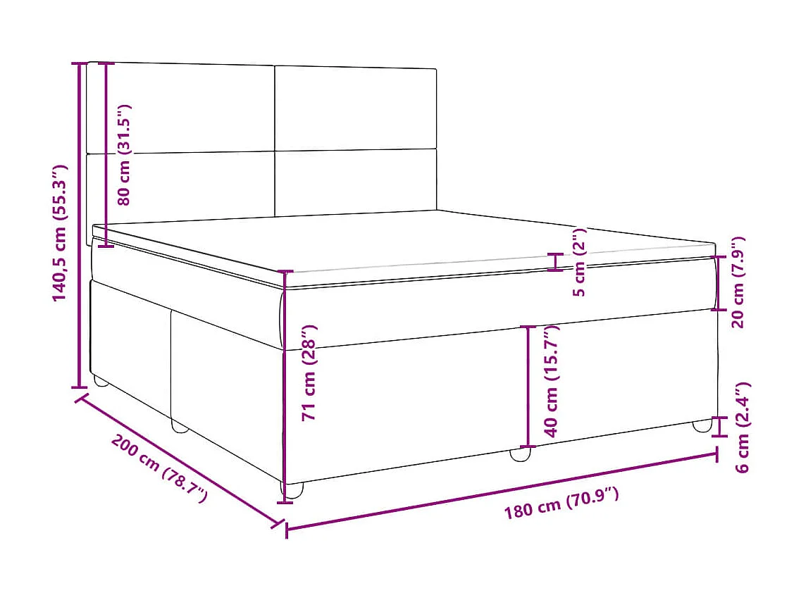 Cama com molas/colchão 180x200 cm tecido azul