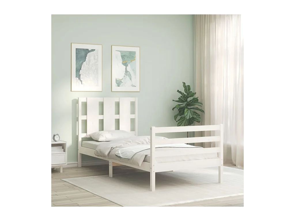 Giroletto con Testiera Bianco 90x200 cm in Legno Massello