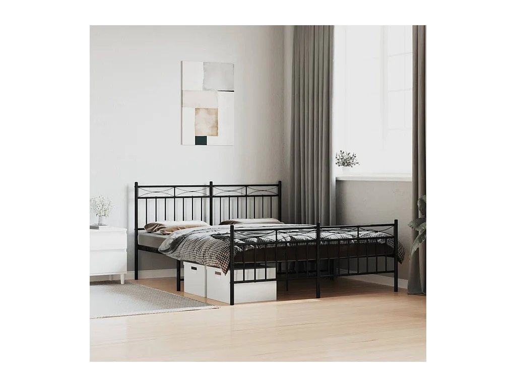 Cadre de lit métal sans matelas avec pied de lit noir 160x200cm