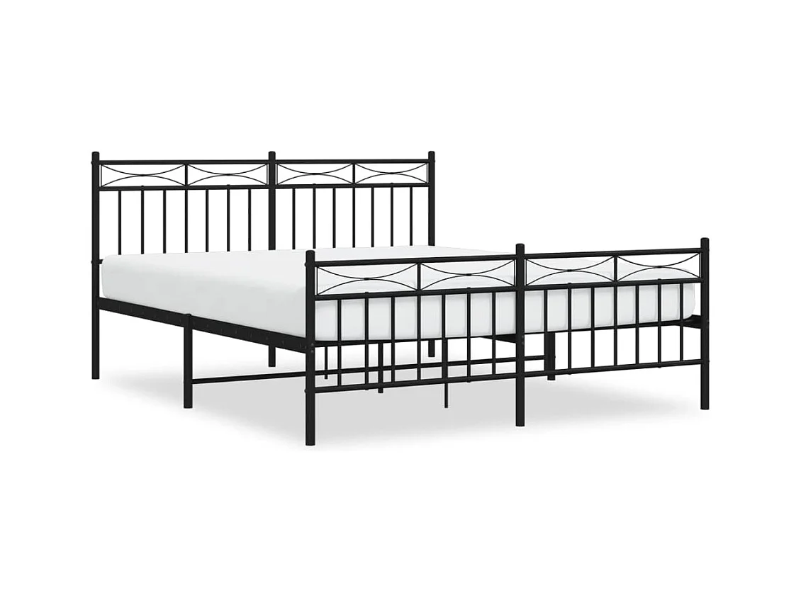 Cadre de lit métal sans matelas avec pied de lit noir 160x200cm