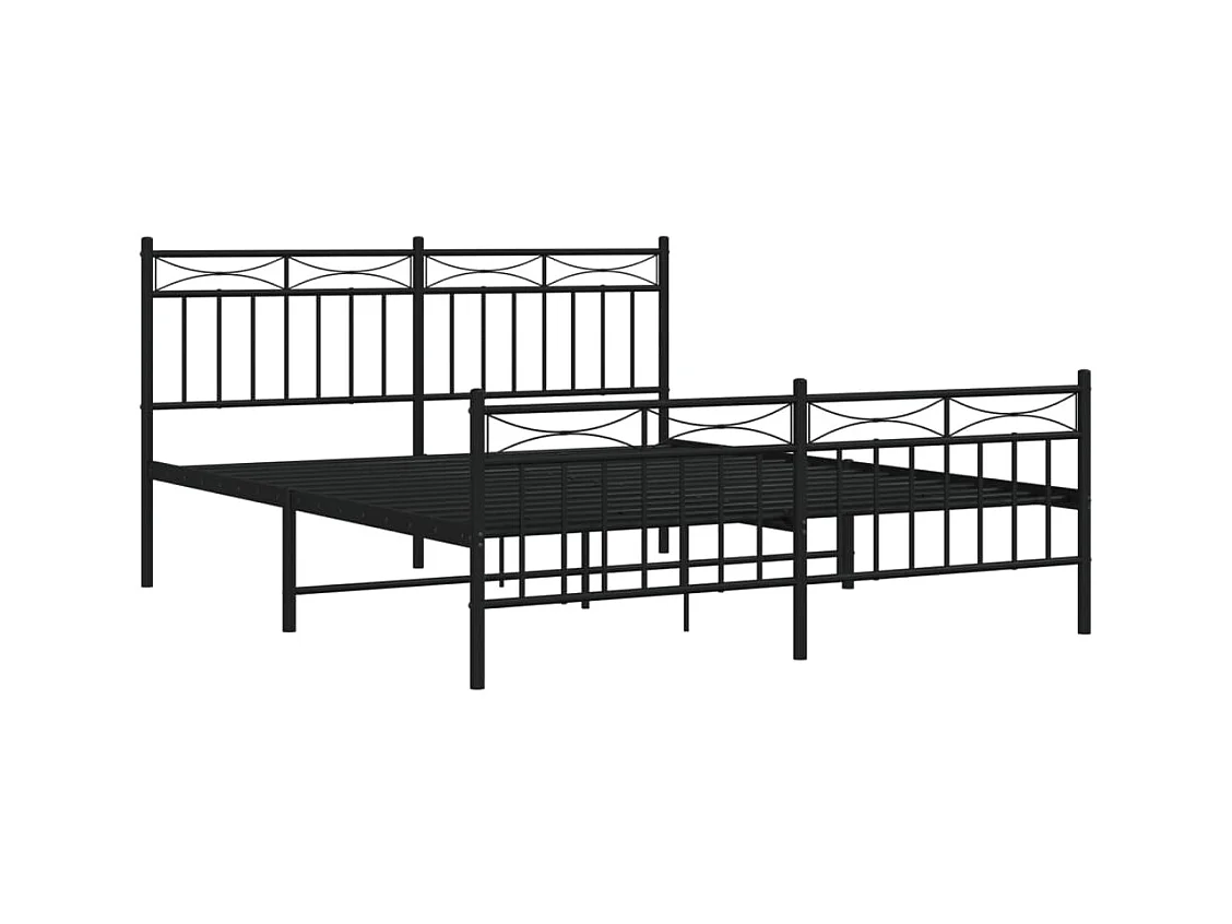 Cadre de lit métal sans matelas avec pied de lit noir 160x200cm