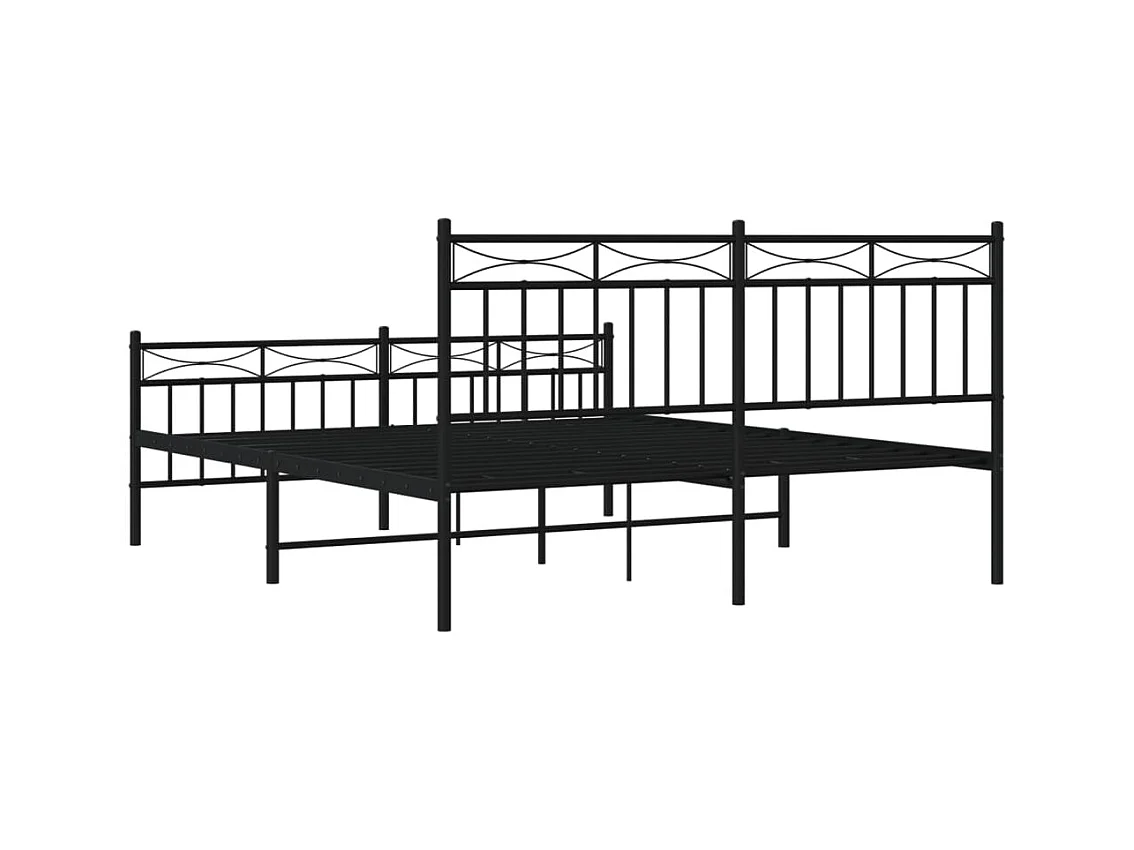 Cadre de lit métal sans matelas avec pied de lit noir 160x200cm