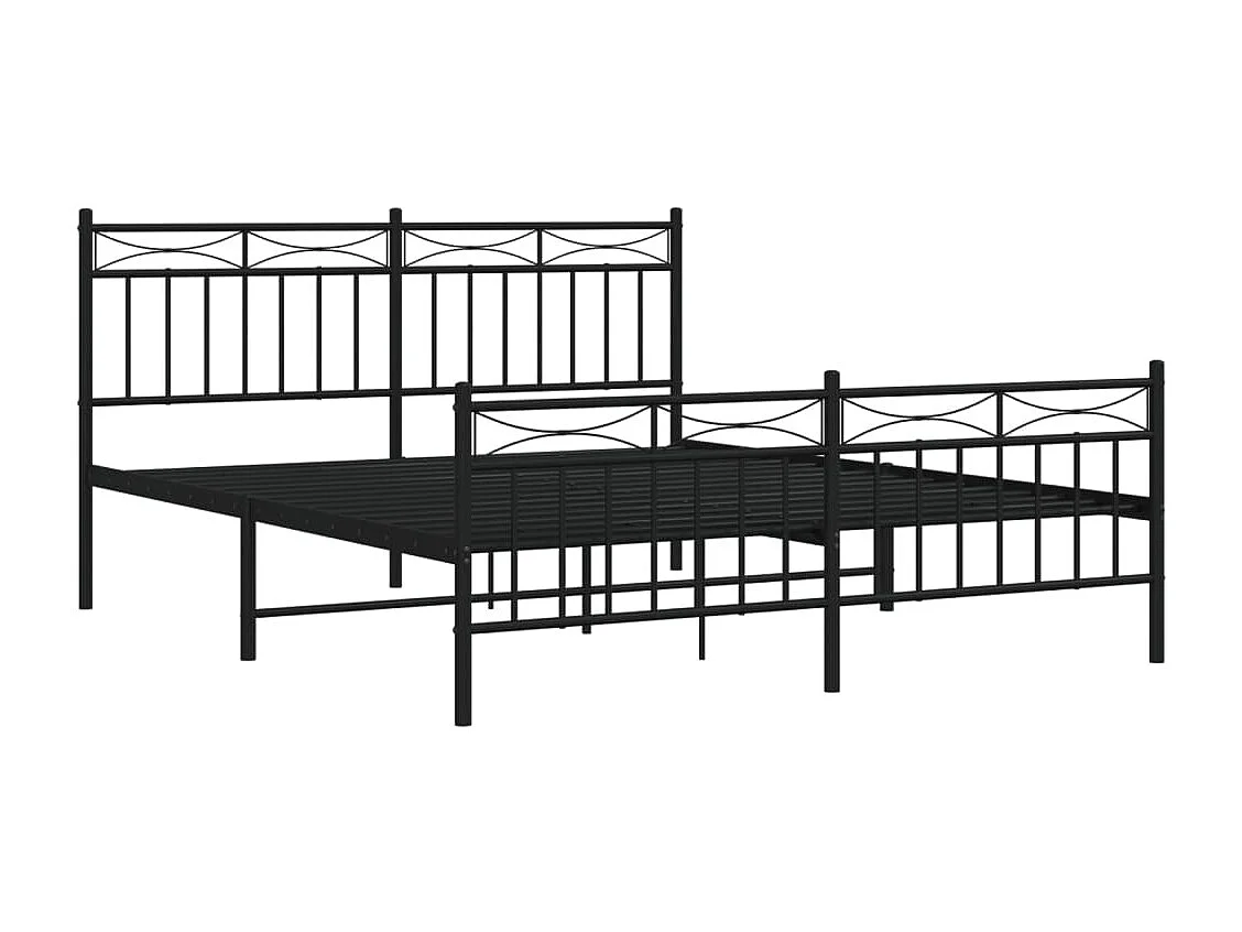 Cadre de lit métal sans matelas avec pied de lit noir 160x200cm