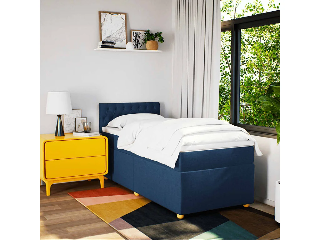 Sommier à lattes de lit avec matelas Bleu 100x200 cm Tissu