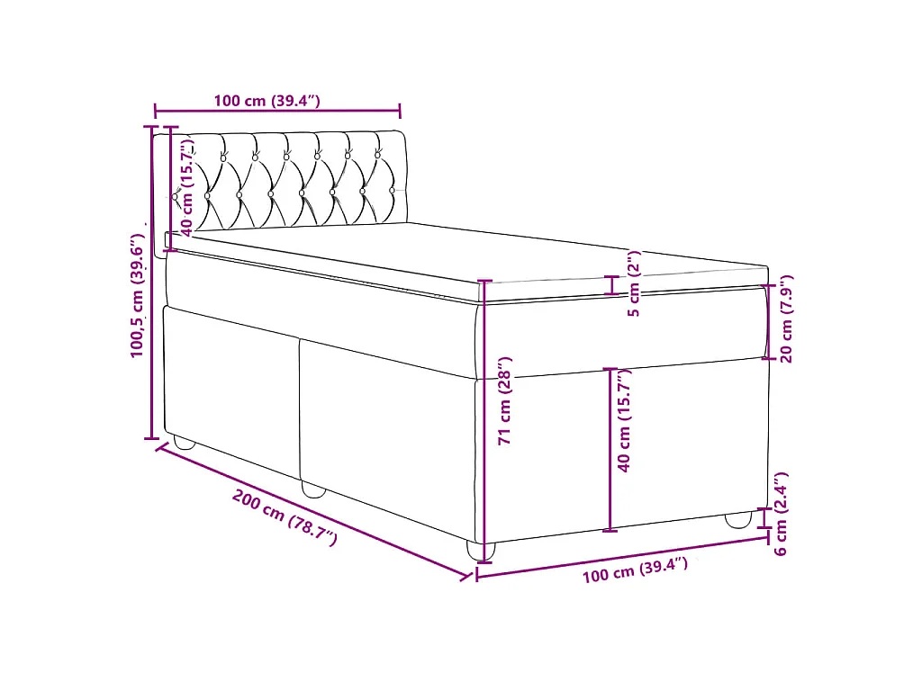 Sommier à lattes de lit avec matelas Bleu 100x200 cm Tissu