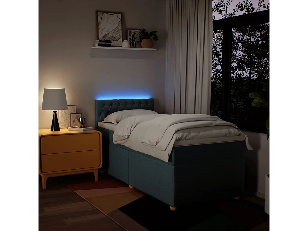 Sommier à lattes de lit avec matelas Bleu 100x200 cm Tissu