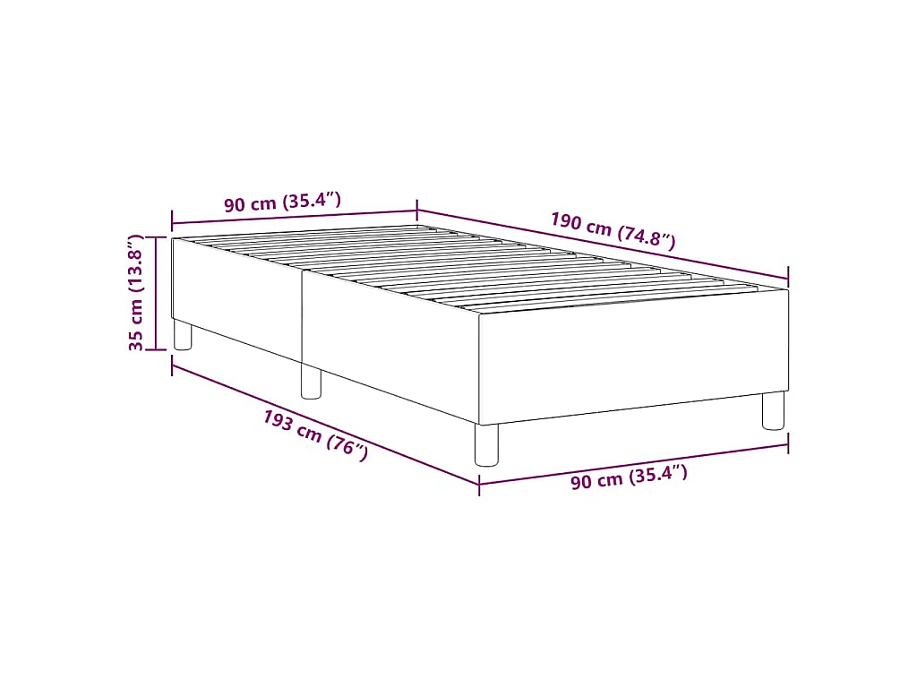 Struttura letto piattaforma Blu 90 x 190 cm Tessuto in Cords