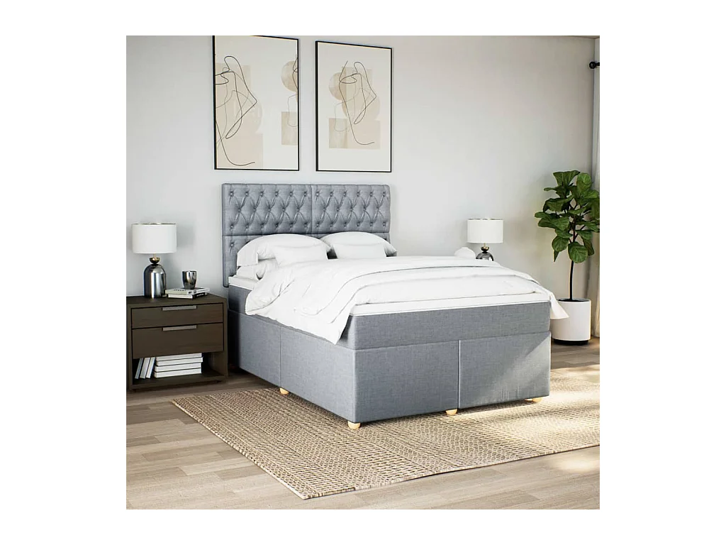 Sommier à lattes de lit avec matelas Gris clair 140x200cm Tissu