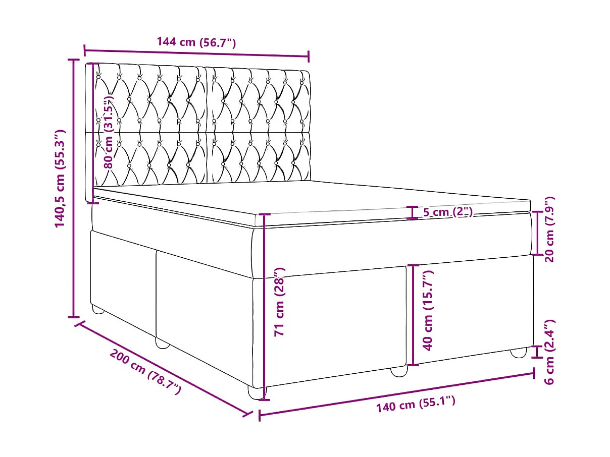 Sommier à lattes de lit avec matelas Gris clair 140x200cm Tissu