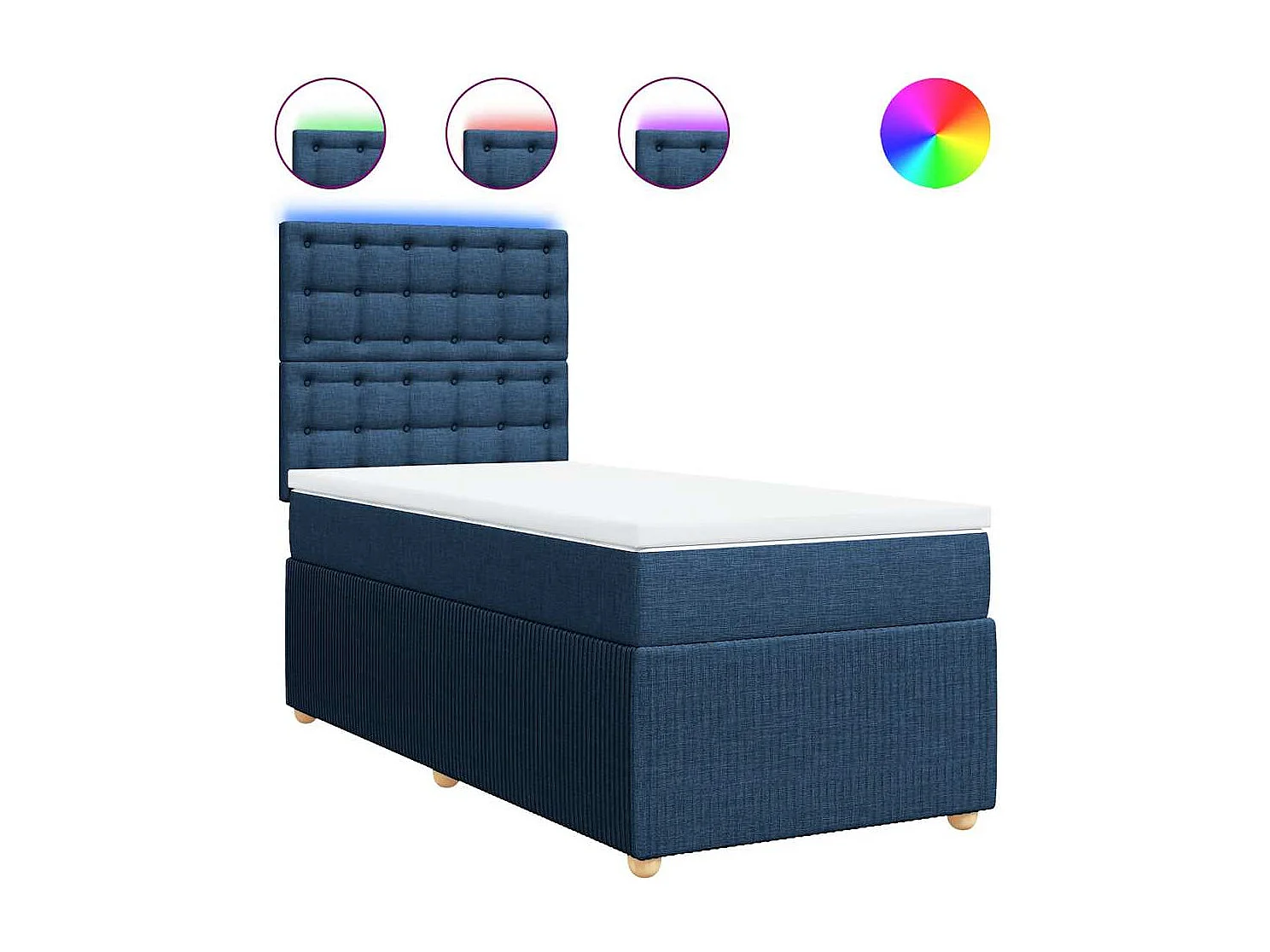 Cama box spring con colchón tela azul 100x200 cm
