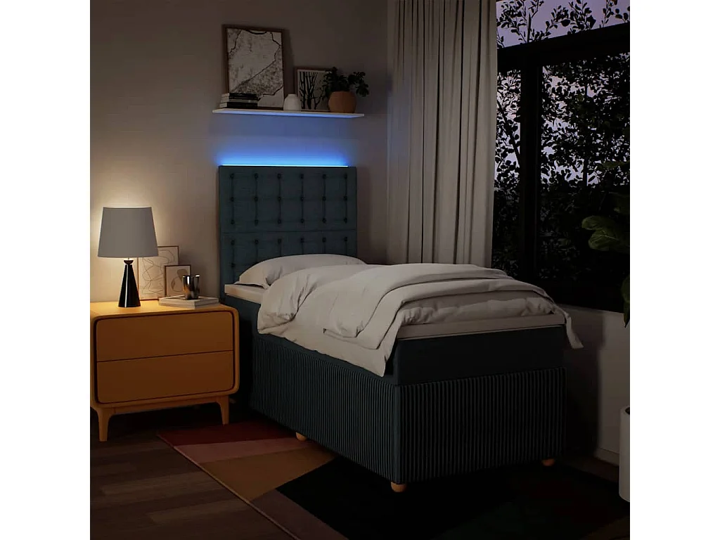 Cama box spring con colchón tela azul 100x200 cm