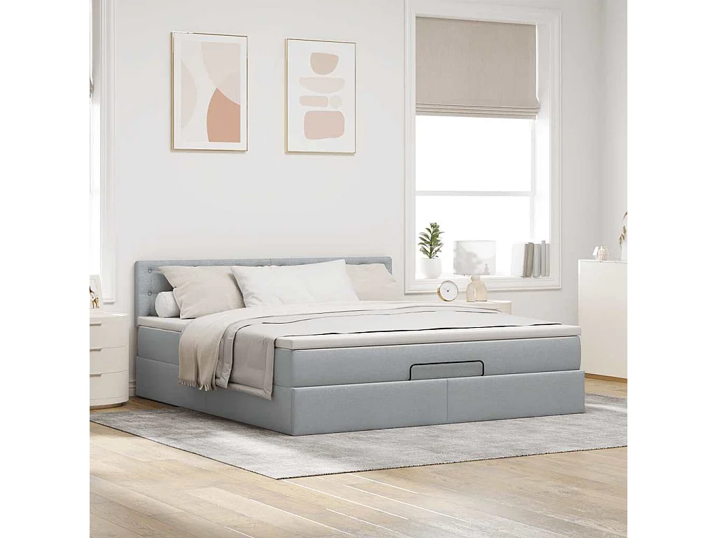 Pouf Letto con Materasso e LED Grigio Chiaro 180x200cm Tessuto