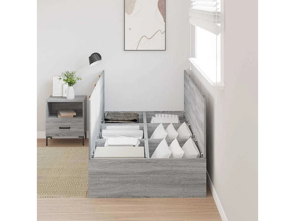 Cama con almacenamiento Gris Sonoma 90 x 190 cm