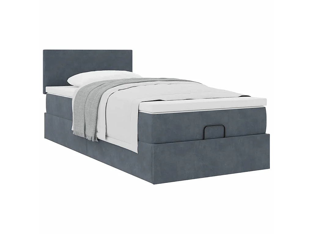 Estructura cama otomana colchón terciopelo gris oscuro