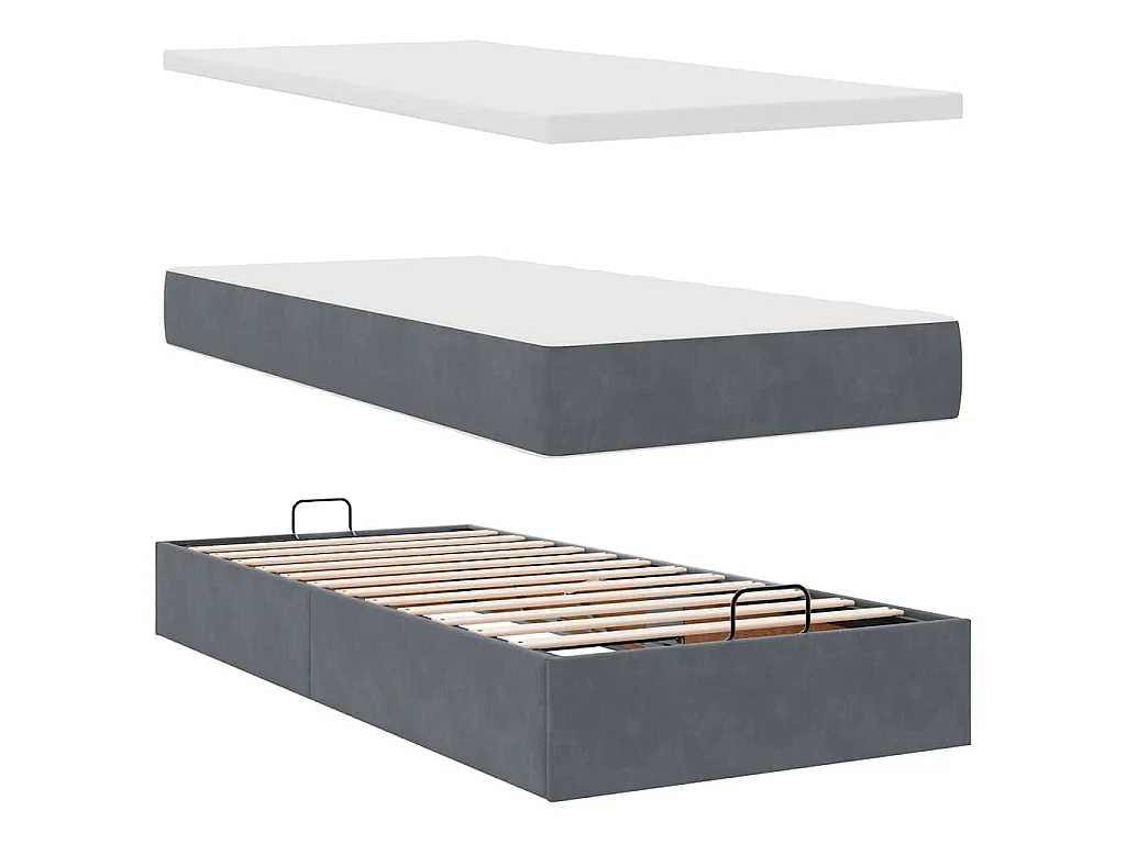 Estructura cama otomana colchón terciopelo gris oscuro