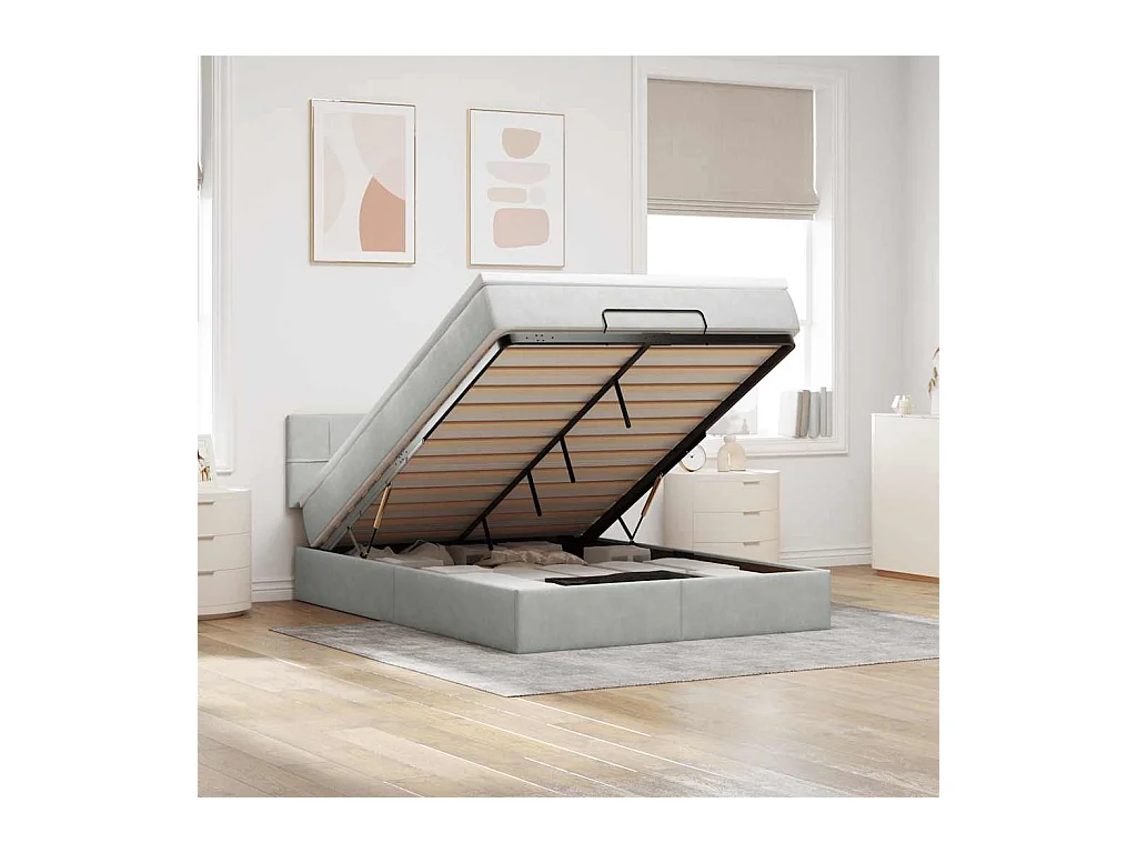 Cadre de lit ottoman avec matelas gris clair 140x200 cm velours