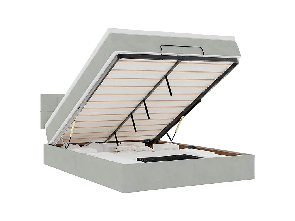 Ottoman-Bett mit Matratze & LEDs Hellgrau 140x200 cm Samt