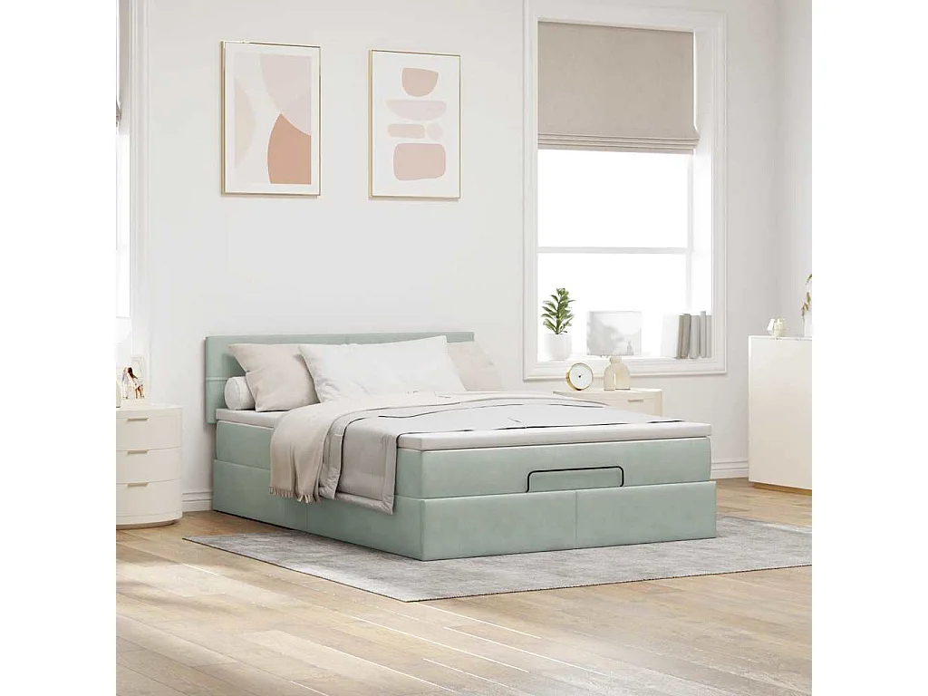 Ottoman-Bett mit Matratze & LEDs Hellgrau 140x200 cm Samt