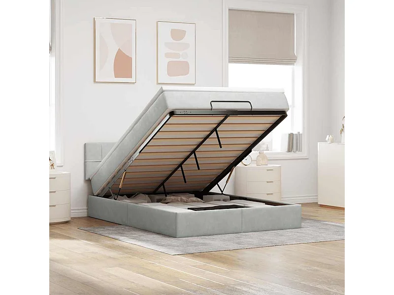 Ottoman bed met matras en LED's 140x200cm fluweel lichtgrijs