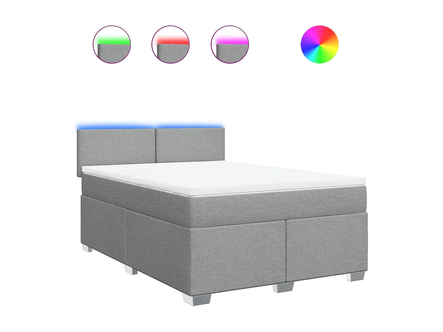 Cama box spring con colchón tela gris claro 160x200 cm