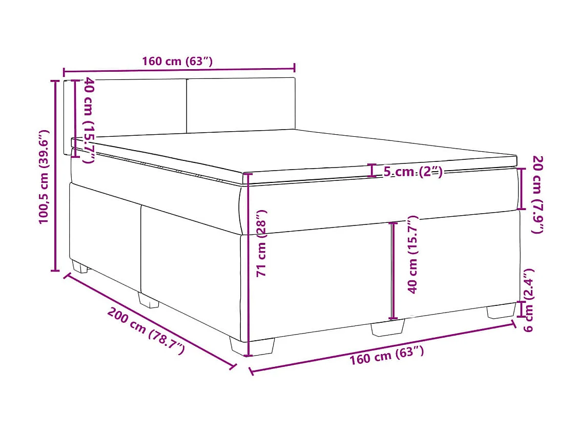 Cama box spring con colchón tela gris claro 160x200 cm