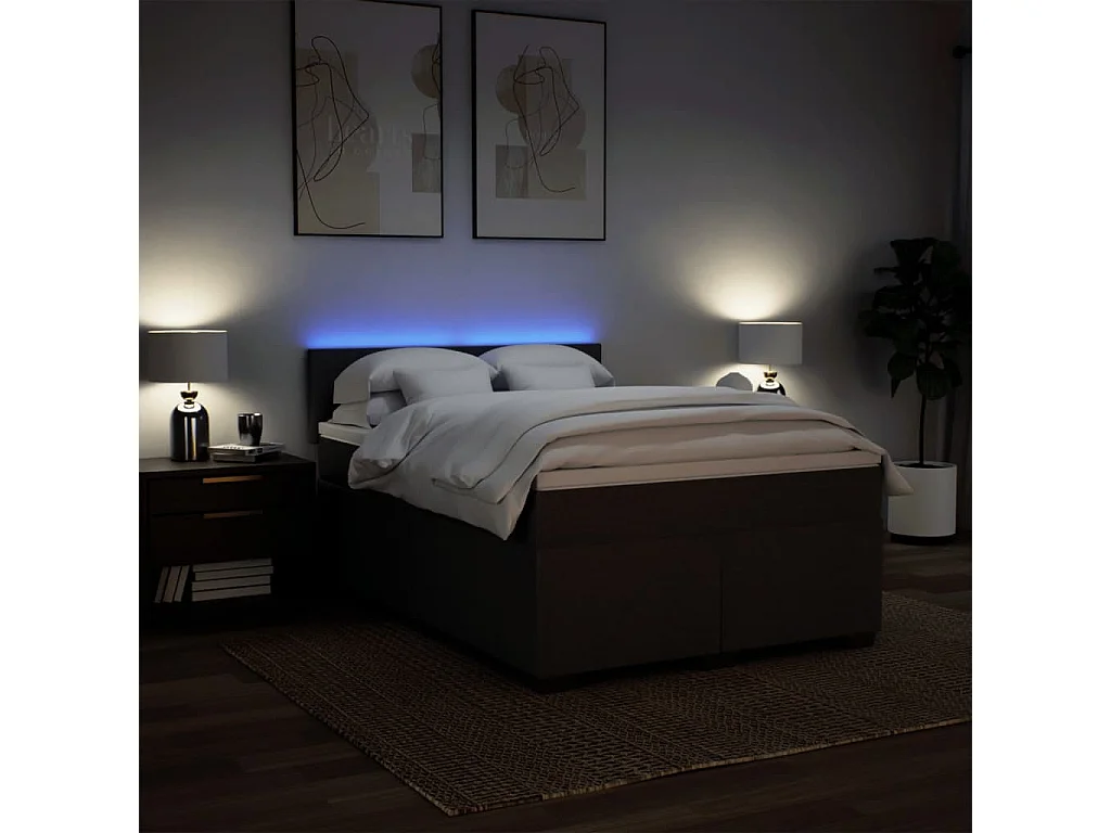 Cama box spring con colchón tela gris claro 160x200 cm