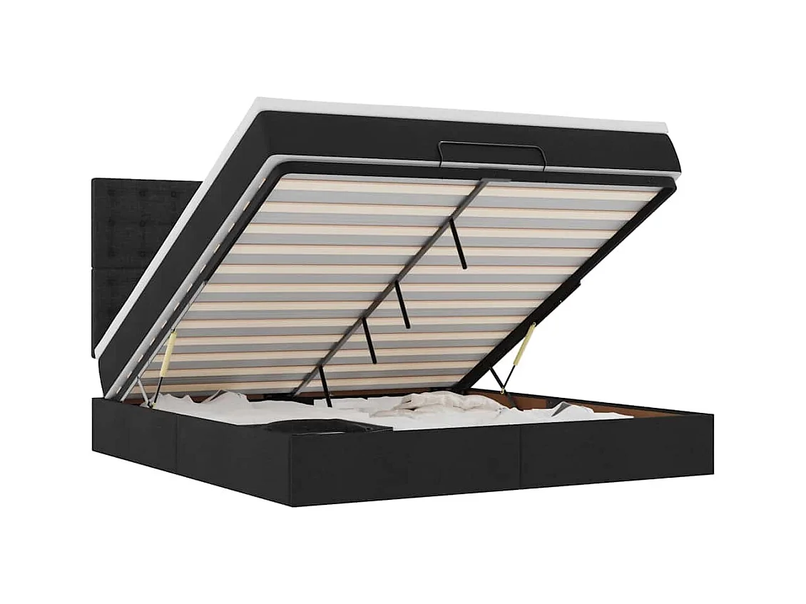 Struttura Letto Pouf con Materasso Nero 180x200 cm in Tessuto